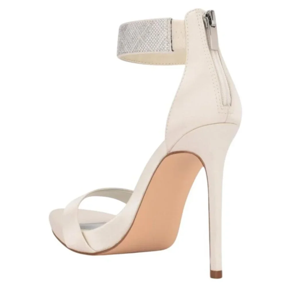 NEW Nine West Utell‎ Satin Embellished Ankle Strap Ivory Stiletto Heels Size 9.5